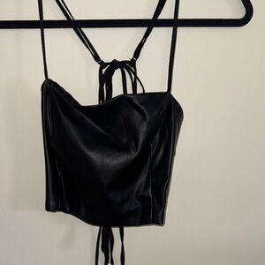 Garage Black Faux Leather Strappy Crop Top